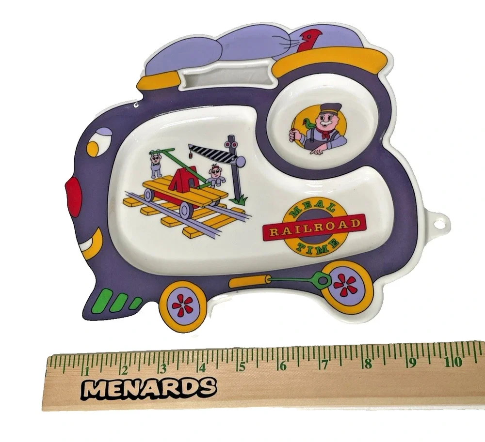 Vintage Oneida Meal Railroad Time Train Engine Divided Kids Plate Melamine USA